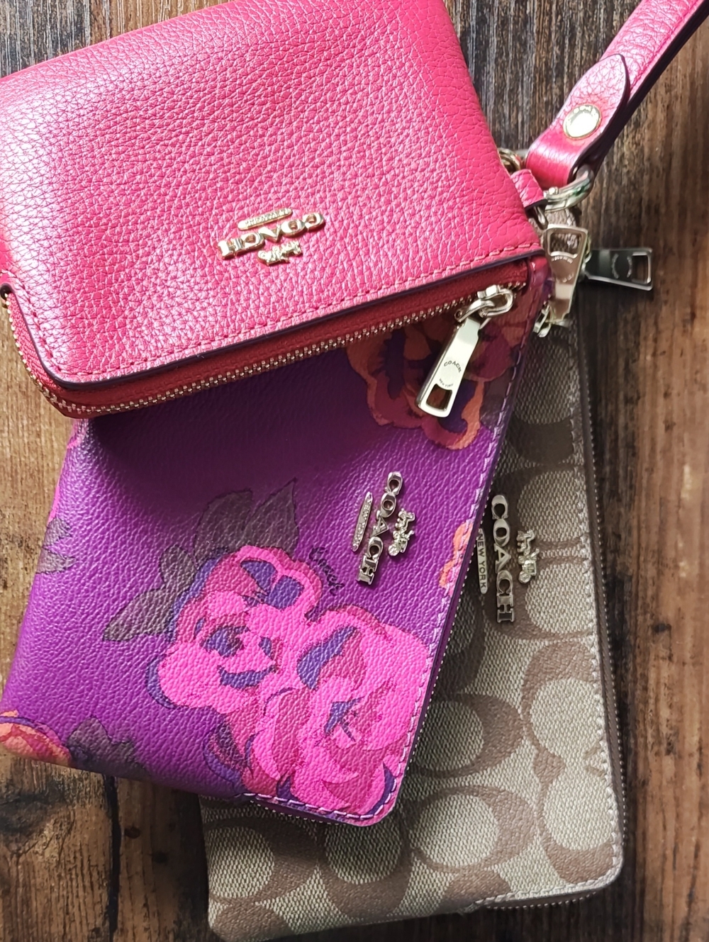 COACH Wristlet Trio With Leather And Canvas Pouches